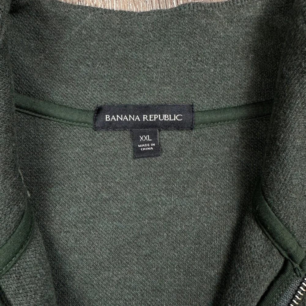 Banana Republic Mens XXL Quarter Zip Pullover Sweater Dark Green Ribbed Texture